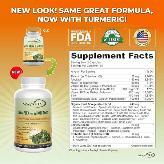 Vitamin B Complex B12 Methylcobalamin, B1, B2, B2, B3, B3, B5, B5, B6, B6, B7, B7, B9 B9 - 120 Capsules