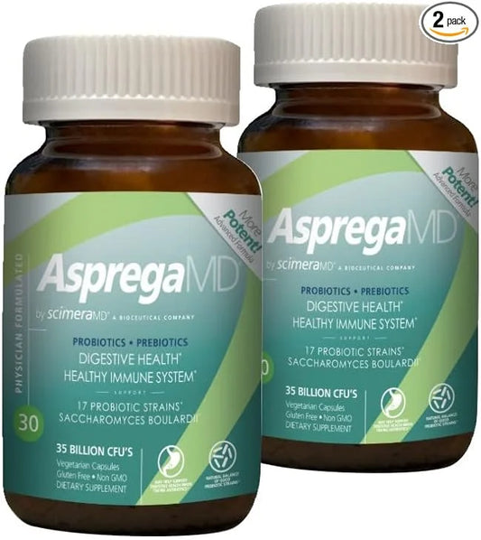 Asprega 30CT - Probiotic + Prebiotic Supplement | 17 Strains, 35 Billion CFUs | Delayed Release | Saccharomyces Boulardii ...
