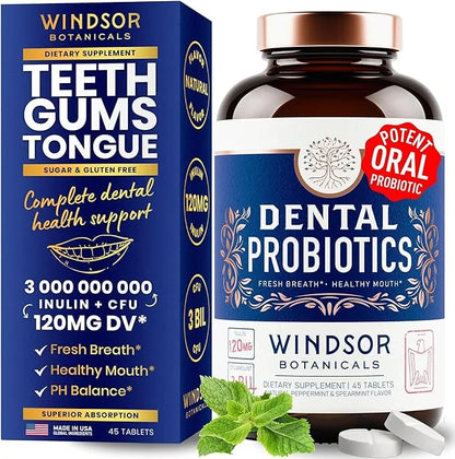 Oral Probiotics for Teeth and Gums - 3BN CFU Lactobacillus Salivarius Acidophilus Rhamnosus Streptococcus - Bad Breath Tre...