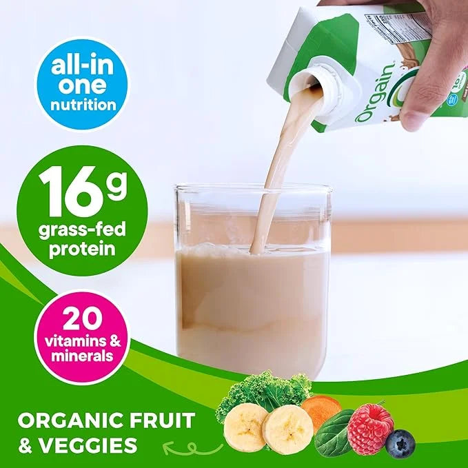 Orgain Organic Nutritional Protein Shake, Iced 16g Grass 20 Vitamins 11 Fl (12 Pack)