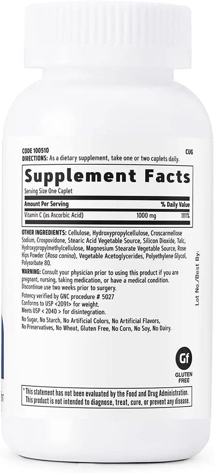 GNC Vitamin C 1000mg, 100 Caplets,