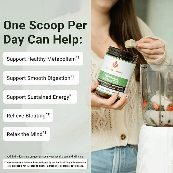 ACTIVATEDYOU Morning Complete Daily Wellness Greens Superfood Drink Mix for Gut Health w/Prebiotics, Probiotics, Antioxida...