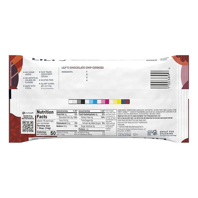 LILY'S Semi-Sweet Chocolate Style No Sugar Added, Baking Chips Bag, 9 oz - Product Image