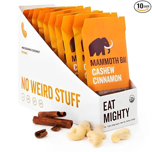 Cashew Cinnamon Bar- Organic, Paleo, Gluten Free and Raw by Mammoth Bar, 10-12g Protein, 1.8 Oz. Bar (10 Bars) … - Product...