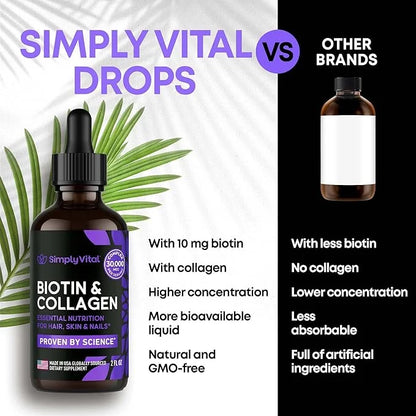 SIMPLY VITAL Liquid Collagen & Biotin 10000 mcg 20000 mcg 99% Absorption