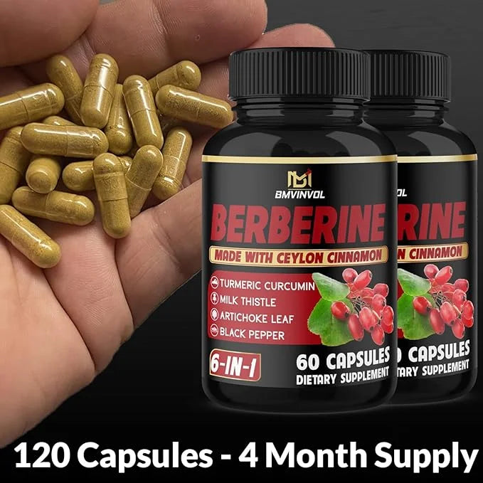 (2 Packs) Berberine Supplement Plus Ceylon Cinnamon, Turmeric, Artichoke, Milk Thistle, Black Pepper - 120 Capsules - 4 Mo...