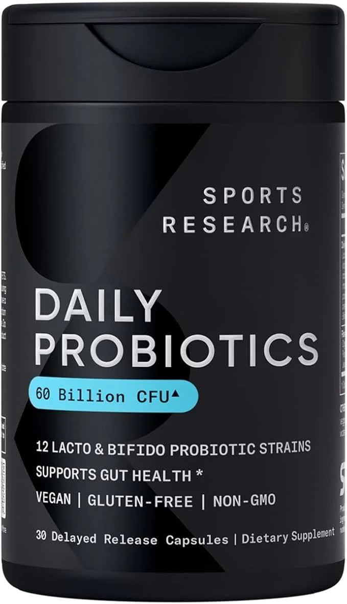 Sports Research Daily Probiotics with Prebiotics, 60 Billion CFU - Vegan Capsules for Gut Health & Digestive Support, Prob...
