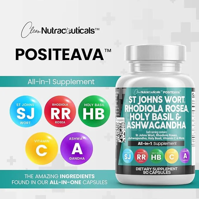 Clean Nutraceuticals St Johns Wort 10000mg 20000mg Holy 3000mg Ashwagandha 6000mg - 90 Caps