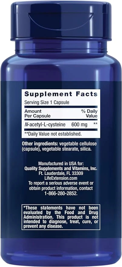 Life Extension N-Acetyl-L-Cysteine (NAC), immune, respiratory, 600 mg, 60 capsules