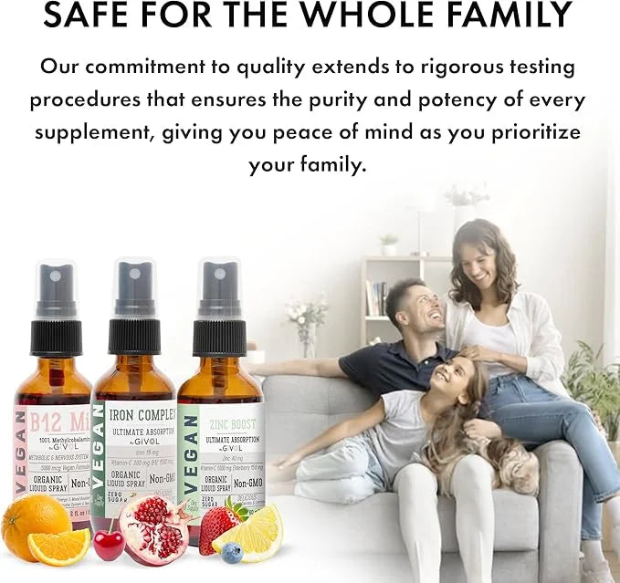 Iron Support Spray Bundle Liquid Vitamin B12 Methylcobalamin, 2 Fl 360 Days