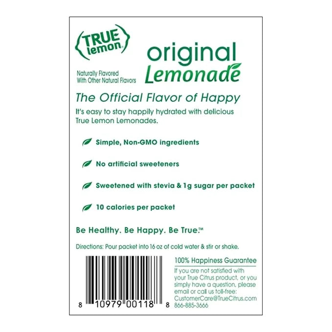 TRUE LEMON Original Lemonade Drink Mix| Made from Real Lemon | No Preservatives, No Artificial Sweeteners, Gluten Free | W...