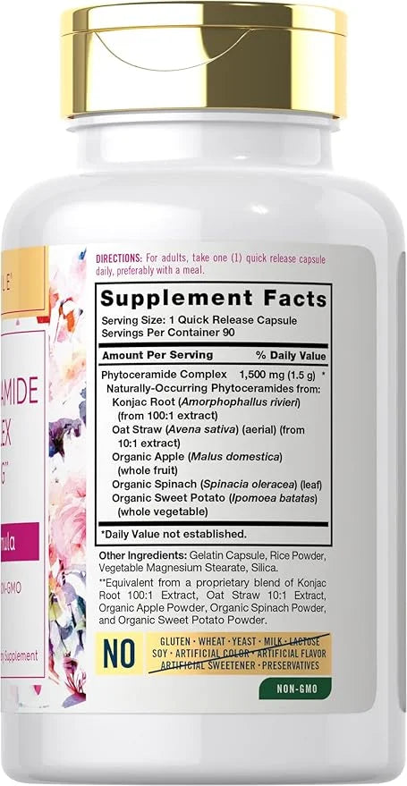 Carlyle Phytoceramide Supplement 1500mg | 90 Capsules | with Organic Sweet Potato | Beauty Formula Complex | Non-GMO and G...