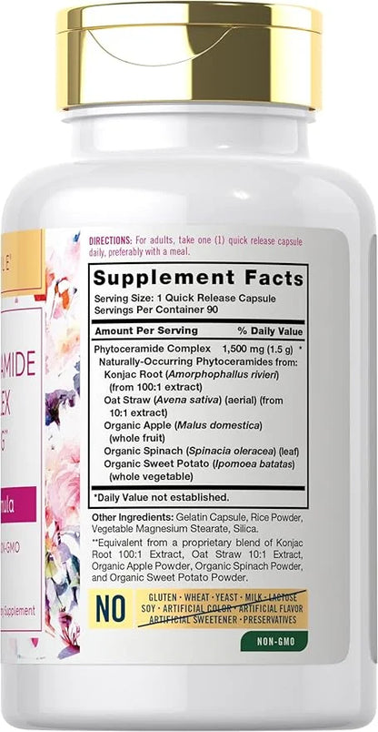 Carlyle Phytoceramide Supplement 1500mg | 90 Capsules | with Organic Sweet Potato | Beauty Formula Complex | Non-GMO and G...