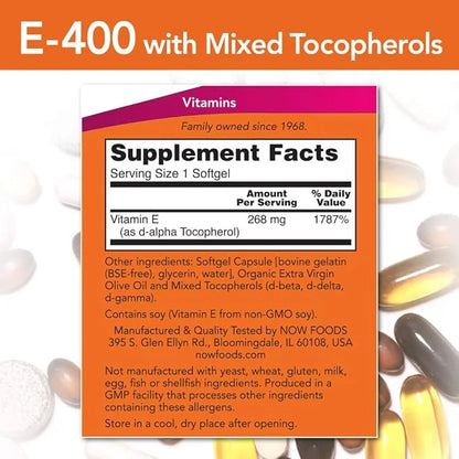 Now Foods Vitamin E-400 Mixed Tocopherols 100 Softgels