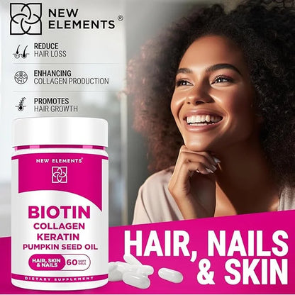 Biotin Supplement 10000mcg with Collagen Peptides Keratin and Pumpkin Seed Oil for Hair Skin and Nails | Hair Growth Suppl...