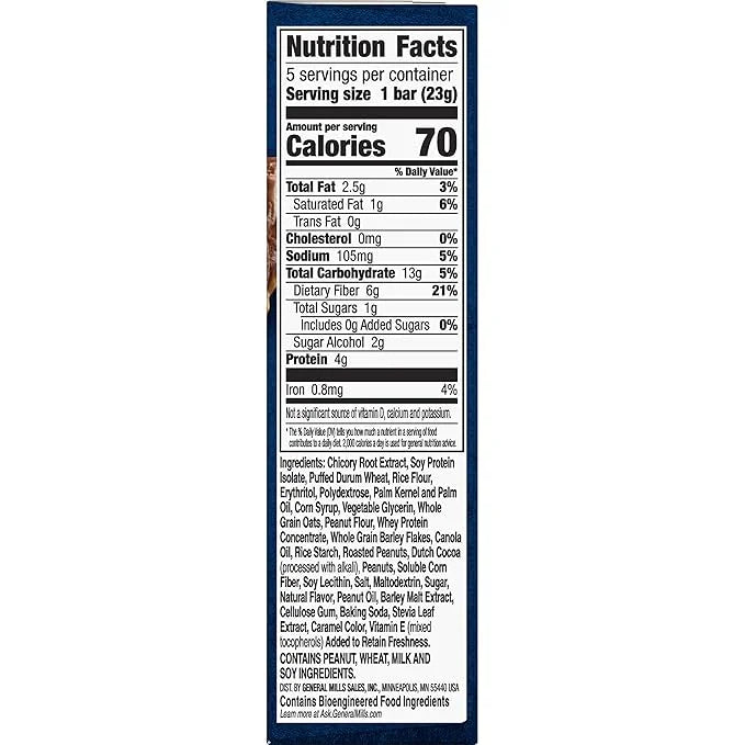 Fiber One 70 Calorie Chewy Snack Bars, Chocolate Peanut Butter, 5 ct (Pack of 4) - Product Image