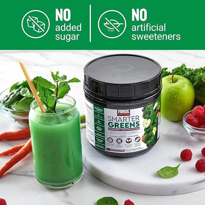 Force Factor Smarter Greens Superfoods + Digestion Powder, 3-Pack, Greens Powder with 2 Billion Probiotics, Digestive Enzy...