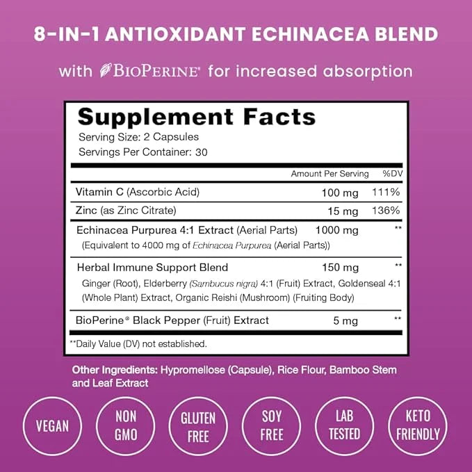 Echinacea Goldenseal 1000mg with Elderberry, Vitamin