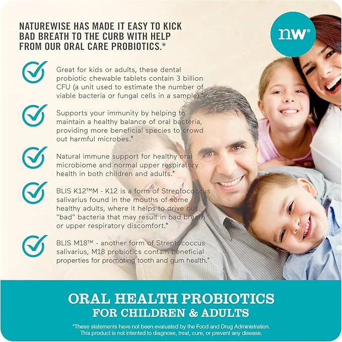 NatureWise Oral Probiotics for Teeth & Gums & Fresh Breath* - Chewable Sugar-Free Mint Tablet - Dental Support for Kids & ...