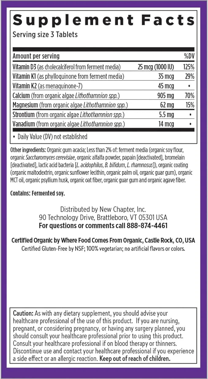 New Chapter Calcium Supplement D3+K2, 70+ 70+ Trace 60 Slim