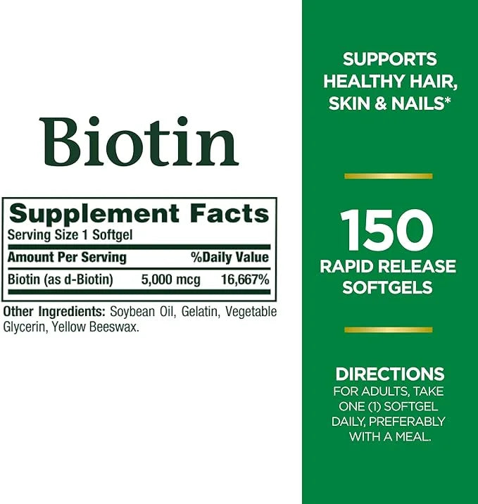 Nature's Bounty Biotin, Vitamin Supplement, Supports 5000 mcg, 150 Softgels