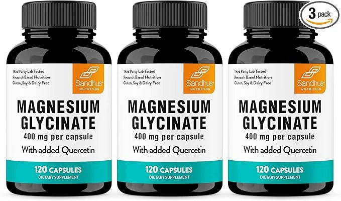 Magnesium Glycinate 400mg Capsules with Quercetin | Quality Sleep, Relaxation, Muscle, Bone Health & Immune Support | 120 ...