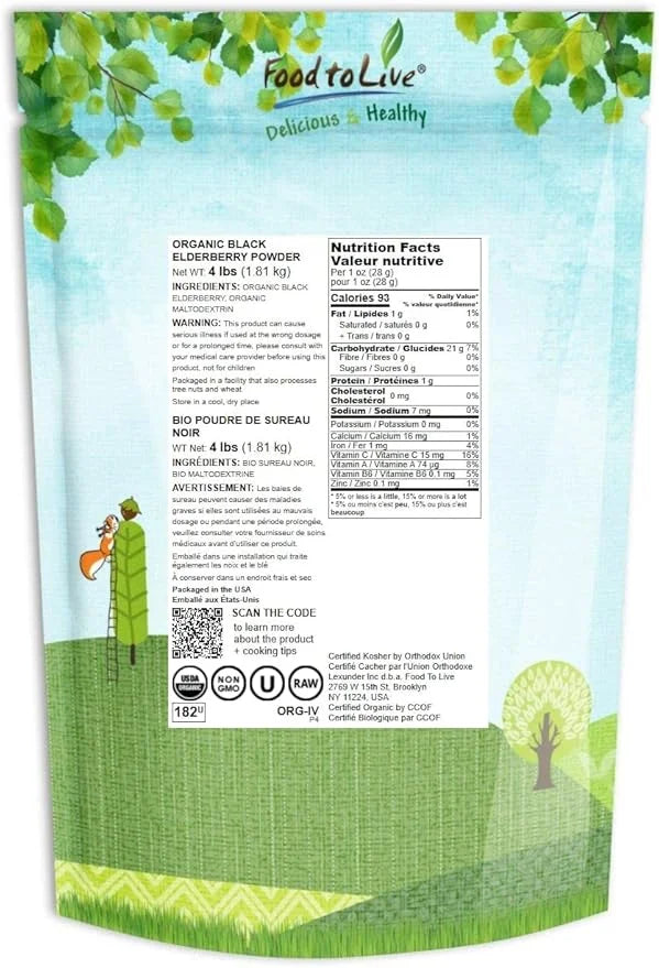Food to Live Organic Black Elderberry 4 Pounds