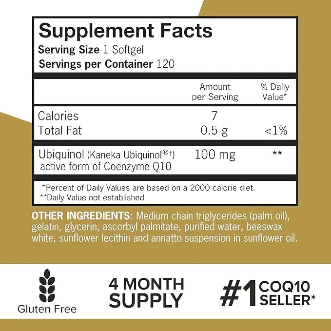 Qunol Ubiquinol CoQ10 100mg Softgels, Ubiquinol Q10, Antioxidant 120 Count