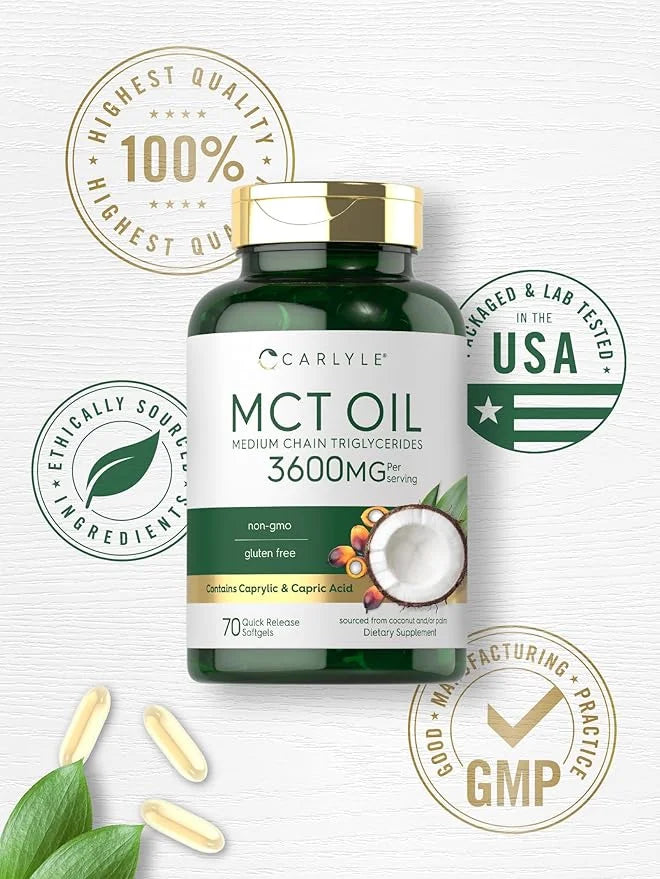 Carlyle MCT Oil Capsules 3600 mg | 70 Softgels | Keto Coconut Oil Pills | Non-GMO & Gluten Free Supplement - Product Image