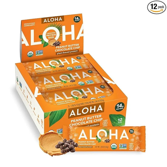 ALOHA Organic Plant Based Protein Bars |Peanut Butter Chocolate Chip | 1.98 Oz (Pack of 12) | Vegan, Low Sugar, Gluten Fre...
