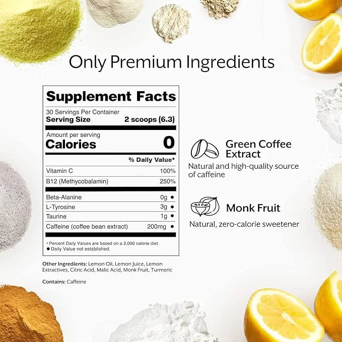 Promix Pre-Workout Powder, Tingle-Free Lemon B12, Caffeine,