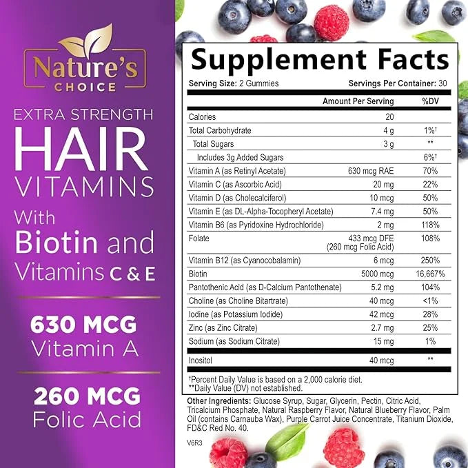 Hair Vitamins Gummies with Biotin 5000 60 Gummy
