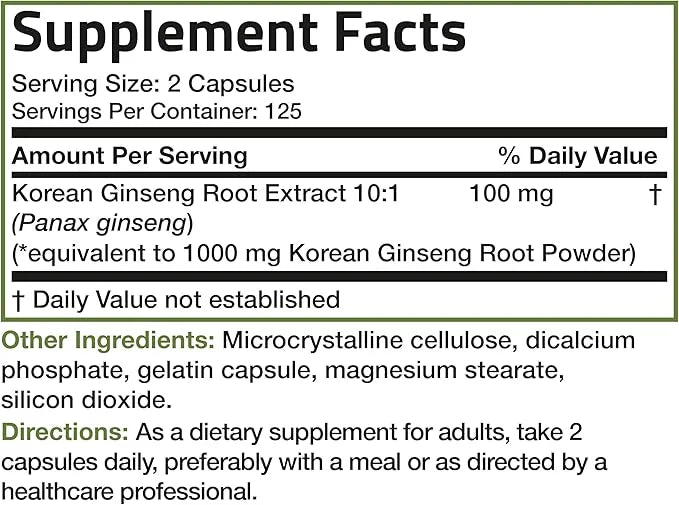 Bronson Korean Panax Ginseng Supports Energy, 250 Capsules
