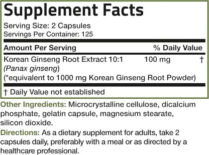Bronson Korean Panax Ginseng Supports Energy, 250 Capsules