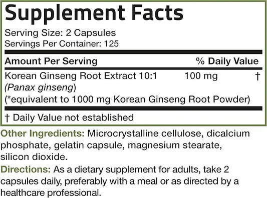 Bronson Korean Panax Ginseng Supports Energy, 250 Capsules