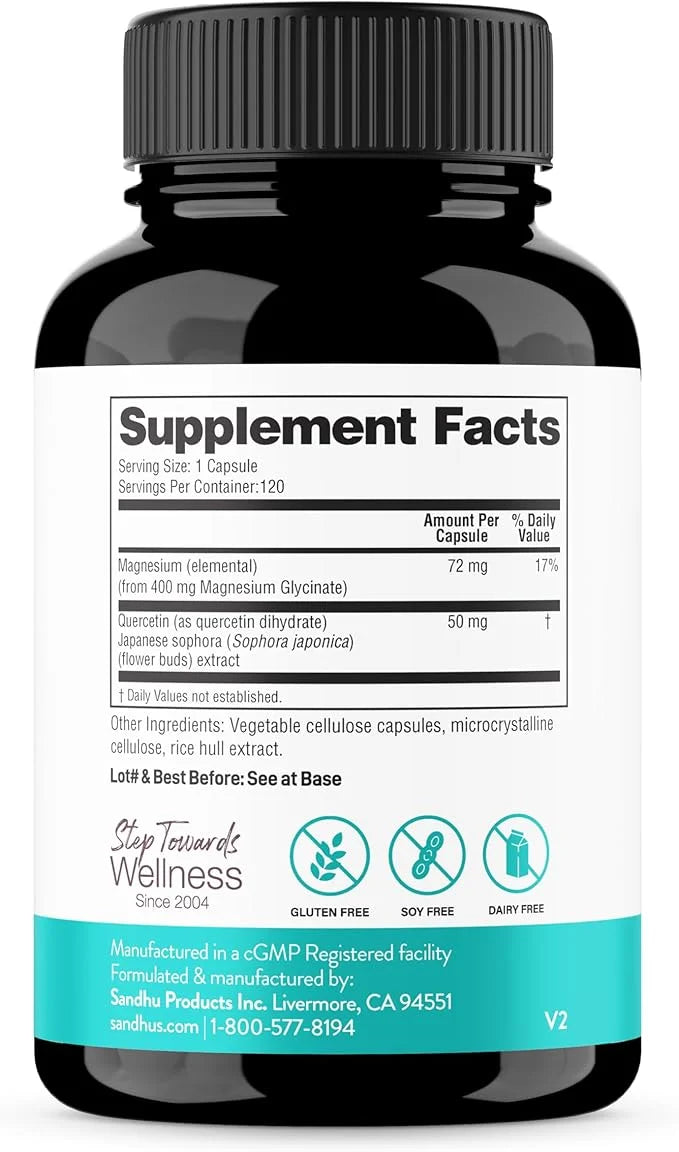 Magnesium Glycinate 400mg Capsules with Quercetin | Quality Sleep, Relaxation, Muscle, Bone Health & Immune Support | 120 ...
