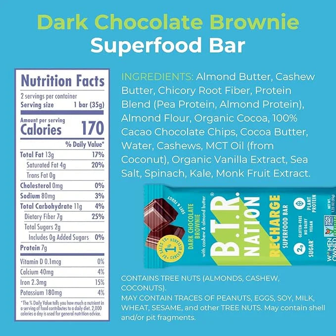 Vegan Keto Superfood Protein Bars, by B.T.R. - Low Carb, Plant Based, and Gluten Free | 4 Bars | Free of Sugar Alcohols an...