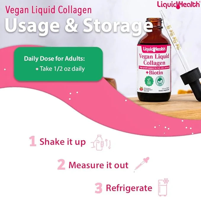 LIQUIDHEALTH 100% Vegan Collagen Plus Biotin 100,000mcg Liquid Drops - Plant-Based Liquid Collagen for Women, Men - Hair &...