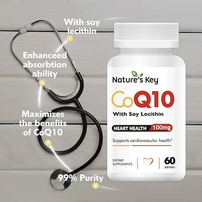 Nature's Key CoQ10 200mg Softgels 3X Better Q10 for 50mg Soy 1 Month Supply(60 Counts)