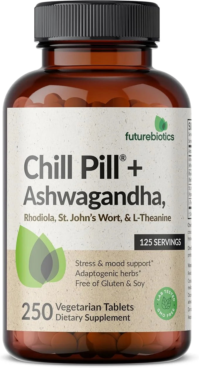Futurebiotics Chill Pill + Ashwagandha, Rhodiola, St. John’s Wort, & L-Theanine - Non-GMO, 250 Vegetarian Tablets - Produc...