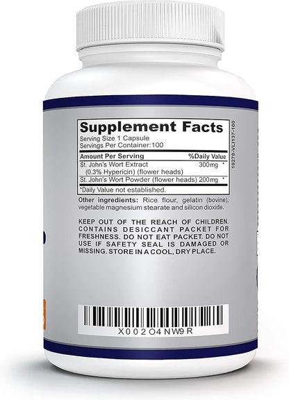 St. John's Wort 500mg (Capsules), Positive 100 Non-GMO 100-day Supply