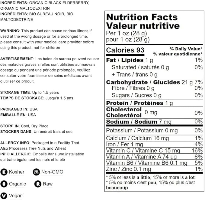 Food to Live Organic Black Elderberry 16 Pounds