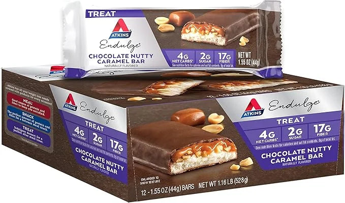 Atkins Endulge Chocolate Nutty Caramel Bar, Dessert Favorite, 2g Sugar, High in Fiber, Keto Friendly, 12 Count - Product I...