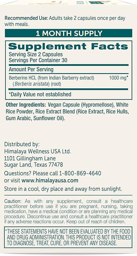 Himalaya Berberine for Metabolism & Cholesterol 1000 mg 60 Capsules