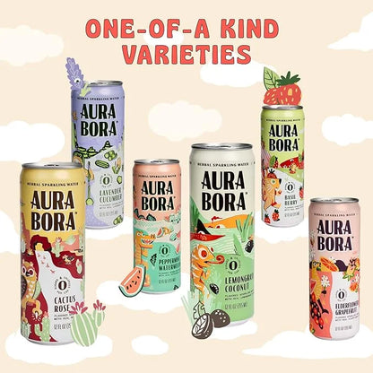 Aura Bora, Lavender Cucumber Herbal Sparkling Water, 12 oz Can (Pack of 12), 0 Calories, 0 Sugar, 0 Sodium, Non-GMO - Prod...