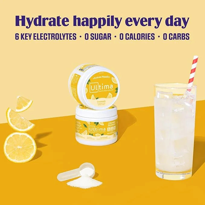 Ultima Replenisher Daily Electrolyte Powder Drink Mix – Lemonade, 30 Servings – Hydration Powder with 6 Key Electrolytes a...