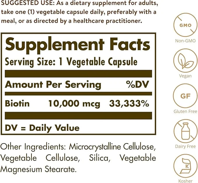 Solgar Biotin 10,000 mcg, 60 Vegetable Capsules 60 Servings