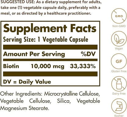 Solgar Biotin 10,000 mcg, 60 Vegetable Capsules 60 Servings