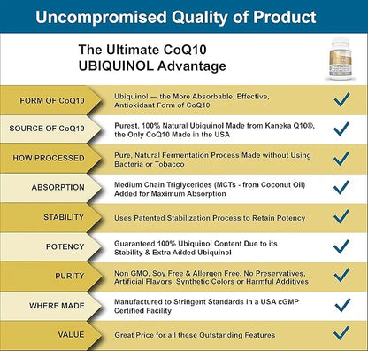Ultimate CoQ10 UBIQUINOL 100mg - Over 4X More Effective: Maximum Absorption & Potency - Non-GMO/Soy Free - Kaneka Ubiquino...