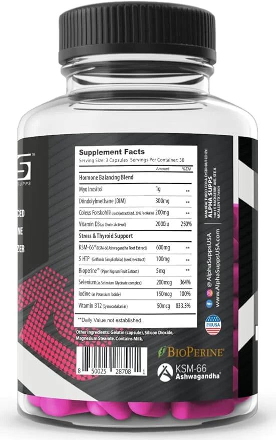 Alpha Balance | Hormonal and Healthy Stress Level Support | with Inositol and Ashwagandha | 90 Capsules - Product Image